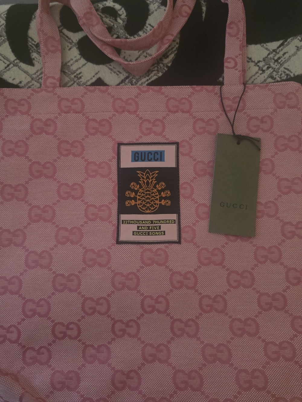 Gucci Pink GG Canvas Tote with Pineapple Patch
